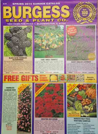 
The 2014 Burgess seed catalog has sugar maples to St. John's Wort to strawberries and everything in between. The catalog also includes a number of sale items and discounted prices on dwarf pear and dwarf apple trees. Check out their website at www.EBurgess.com
